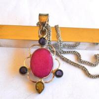 Rub 202 pendant chaine 44cm rubis 15x20mm argent 1