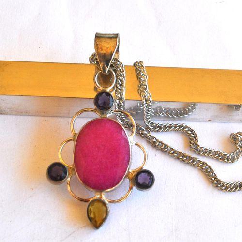 Rub 202 pendant chaine 44cm rubis 15x20mm argent 1