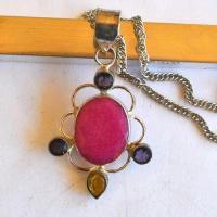 Rub 202 pendant chaine 44cm rubis 15x20mm argent 2