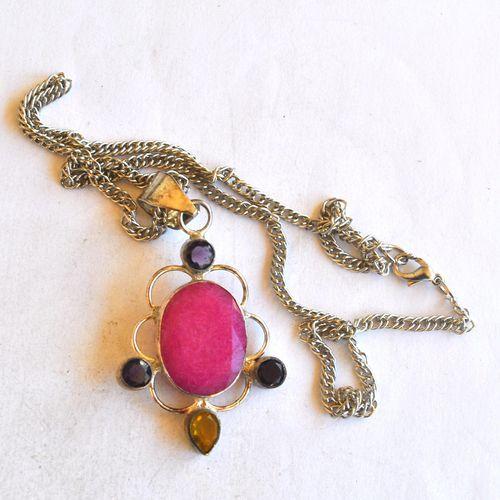 Rub 202 pendant chaine 44cm rubis 15x20mm argent 3