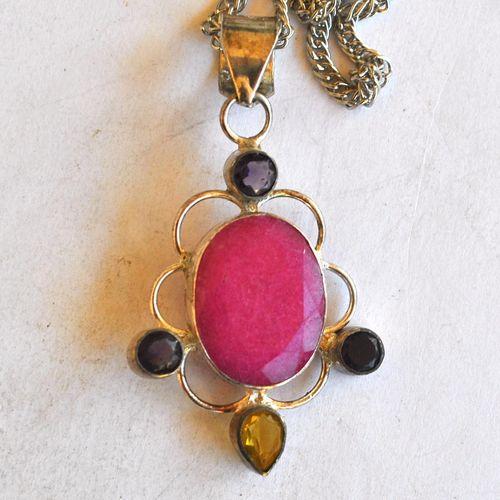 Rub 202 pendant chaine 44cm rubis 15x20mm argent 4