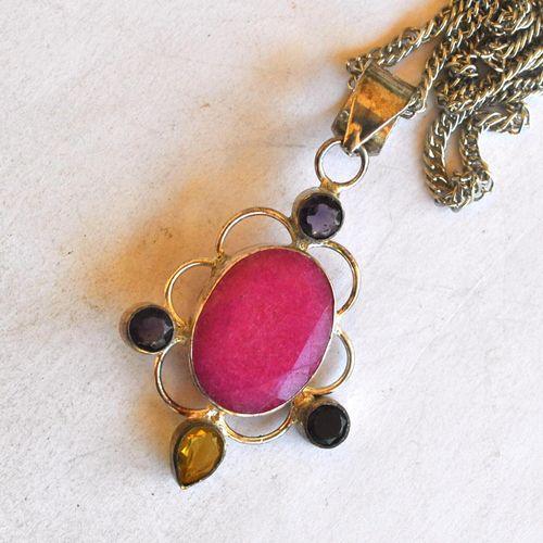 Rub 202 pendant chaine 44cm rubis 15x20mm argent 5