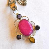 Rub 202 pendant chaine 44cm rubis 15x20mm argent 6