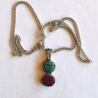 Rub 203 pendant chaine 44cm rubis emeraude 12x36mm argent 2