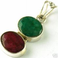 Rub 203 pendant chaine 44cm rubis emeraude 12x36mm argent 3