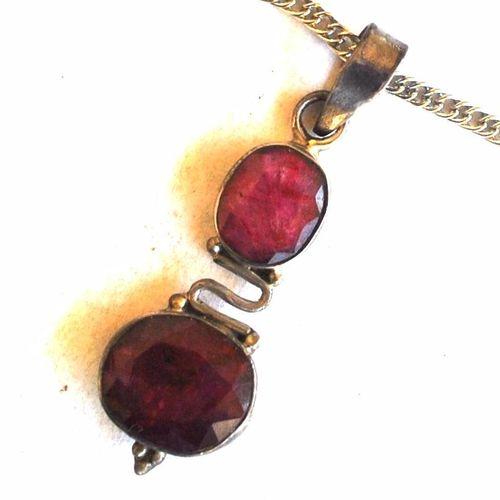 Rub 204 pendant chaine 44cm rubis 15x10mm argent 4