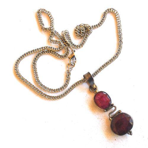 Rub 204 pendant chaine 44cm rubis 15x10mm argent 5