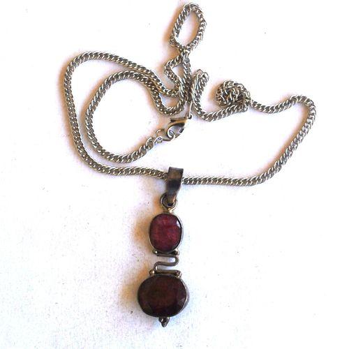 Rub 204 pendant chaine 44cm rubis 15x10mm argent 6