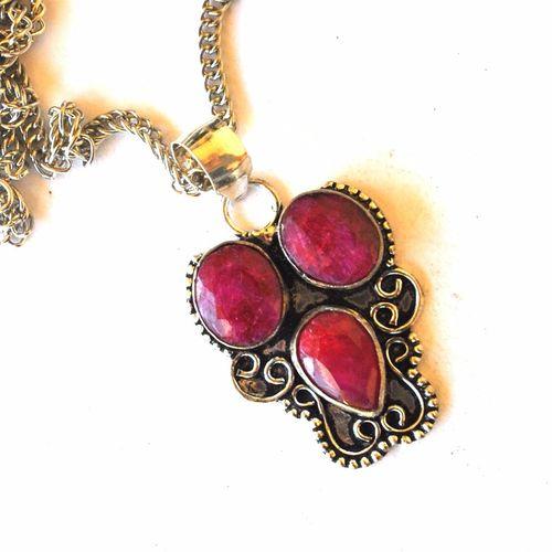 Rub 208 pendant chaine 44cm rubis 8x12mm argent 3