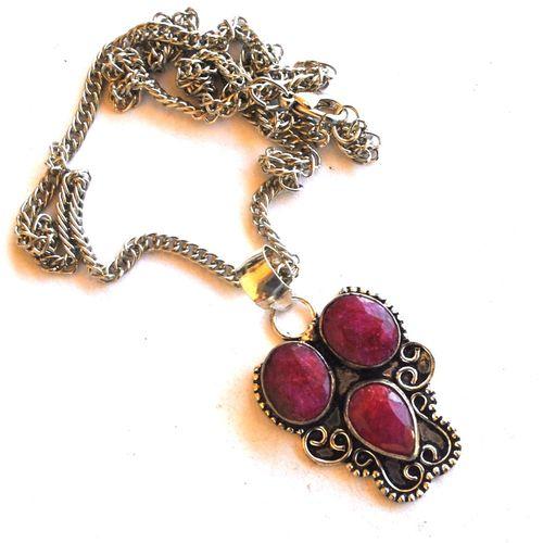 Rub 208 pendant chaine 44cm rubis 8x12mm argent 4