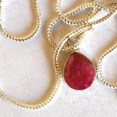 Rub 255 pendentif pendant rubis 10x12mm chaine54cm argent925 1