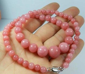 Rub 274 collier parure perles rubis rose 6x14mm 46cm 44gr 3