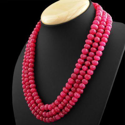 Rub 293 collier parure sautoir 3rangs 8x10mm rubis lanterne 140gr vente bijoux ethniques 3 