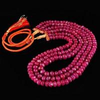 Rub 293 collier parure sautoir 3rangs 8x10mm rubis lanterne 140gr vente bijoux ethniques 5