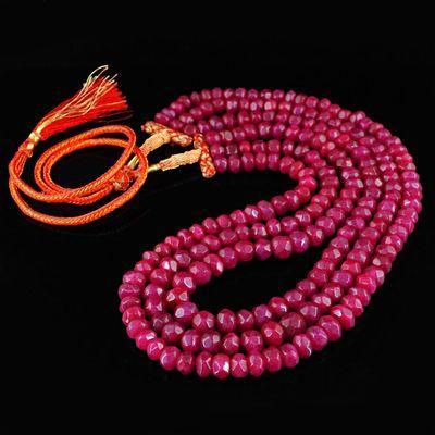 Rub 293 collier parure sautoir 3rangs 8x10mm rubis lanterne 140gr vente bijoux ethniques 3 