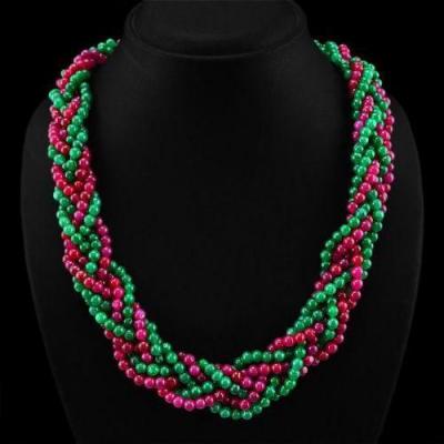 Rub 295 collier parure sautoir rubis emeraude 3rangs 140gr argent 925 1