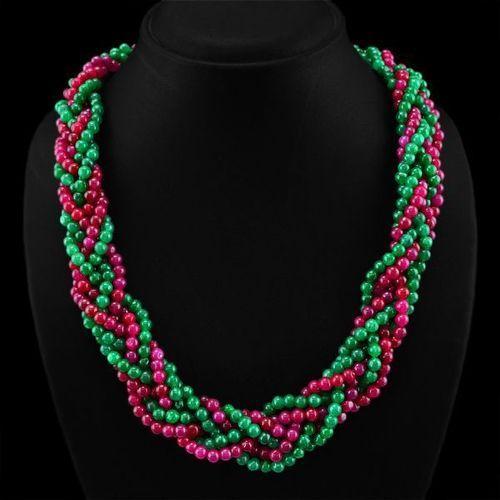 Rub 295 collier parure sautoir rubis emeraude 3rangs 140gr argent 925 1