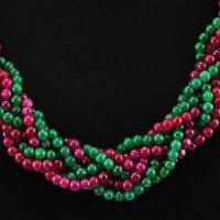 Rub 295 collier parure sautoir rubis emeraude 3rangs 140gr argent 925 2