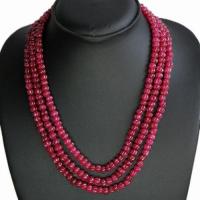Rub 321 collier parure 3rangs rubis perles gravees sculptees 7mm 88gr 3