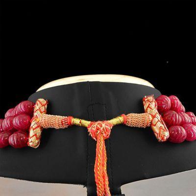 Rub 322 collier parure sautoir 3rangs 10x15mm rubis perles gravees 180gr bijoux ethniques 3