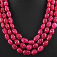 Rub 322 collier parure sautoir 3rangs 10x15mm rubis perles gravees 180gr bijoux ethniques 4