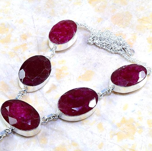 Rub 381b parure collier boucles rubis cachemire bijou argent 925 achat vente