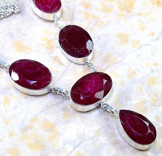 Rub 381c parure collier boucles rubis cachemire bijou argent 925 achat vente