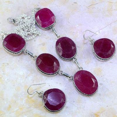 Rub 484a parure collier boucles rubis argent 925 achat vente bijoux