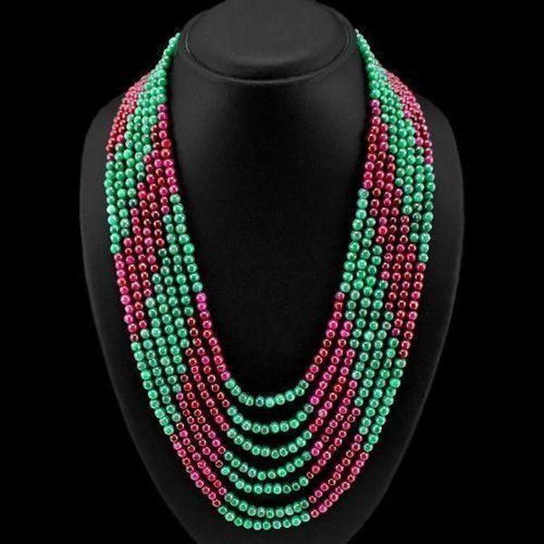 Rub 596 collier parure sautoir rubis emeraude 5mm 7rangs argent 925 achat vente bijoux 1