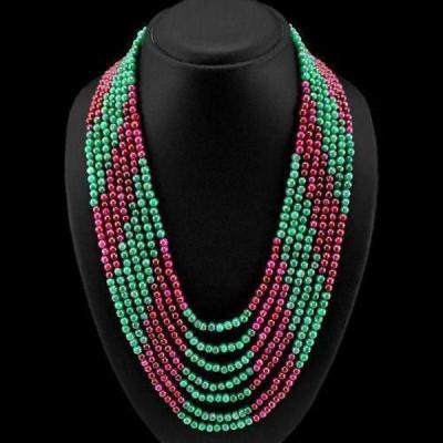 Rub 596 collier parure sautoir rubis emeraude 5mm 7rangs argent 925 achat vente bijoux 2 