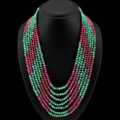 Rub 597 collier parure sautoir rubis emeraude 5mm 7rangs argent 925 bijoux 1