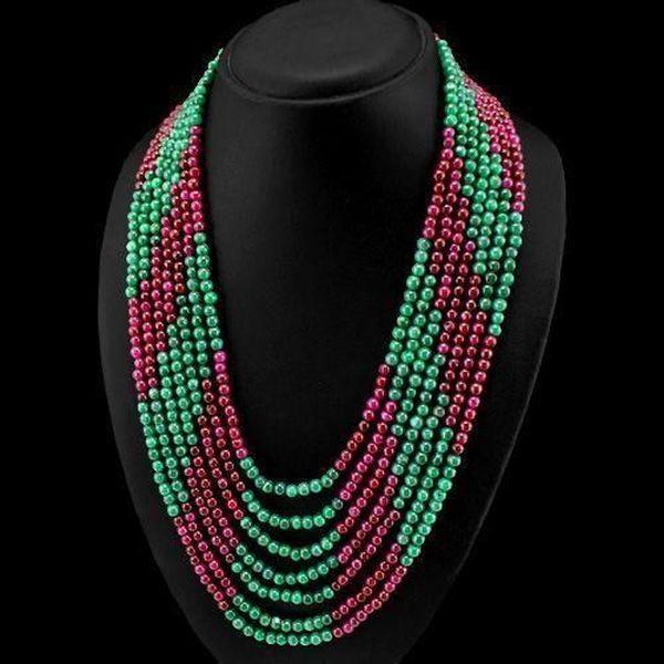 Rub 597 collier parure sautoir rubis emeraude 5mm 7rangs argent 925 bijoux 2