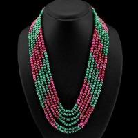 Rub 609a collier parure sautoir rubis emeraude 6rangs 5mm ethnique argent 925 achat vente bijoux 1900