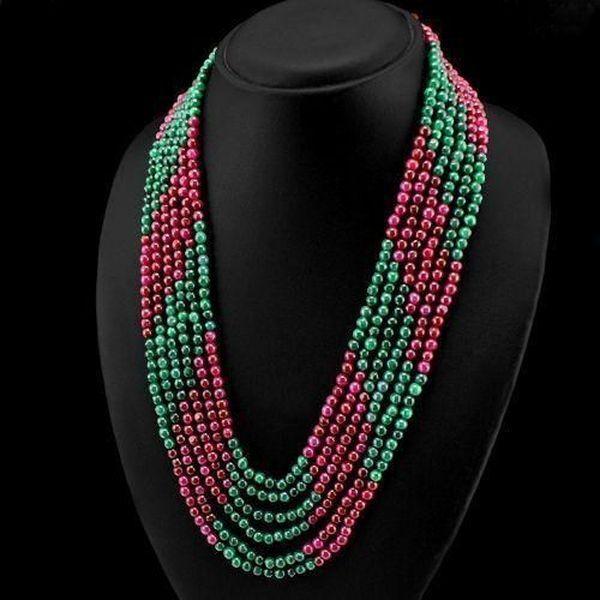 Rub 609b collier parure sautoir rubis emeraude 6rangs 5mm ethnique argent 925 achat vente bijoux 1900