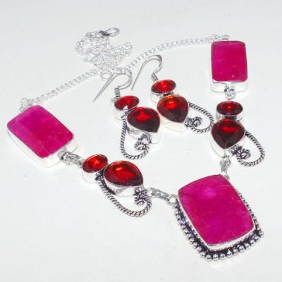 Rub 657a parure collier boucles rubis cachemire grenat bijou ethnique achat vente