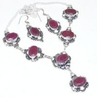 Rub 748a collier boucles oreilles rubis cachemire 64gr argent 925