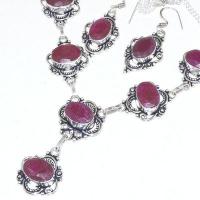 Rub 748b collier boucles oreilles rubis cachemire 64gr argent 925