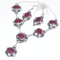 Rub 748d collier boucles oreilles rubis cachemire 64gr argent 925