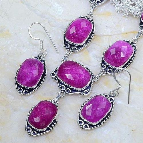 Rub 762b parure collier boucles oreilles rubis cachemire achat vente bijou argent 925