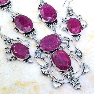 Rub 801b collier boucles oreilles 10x15mm rubis cachemire bijou ethnique achat vente