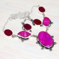 Rub 809a collier boucles oreilles 10x15mm rubis cachemire agate botwana bijou achat vente