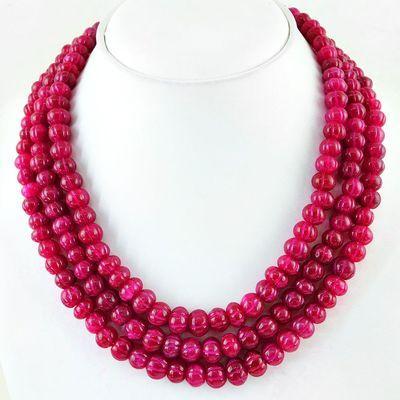 Rub 844e collier parure sautoir 3rangs 8x10mm rubis lanterne 140gr achat vente bijoux ethniques 1