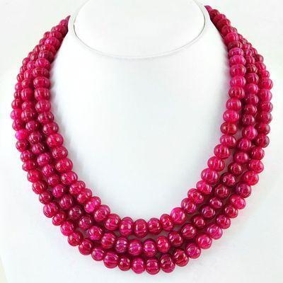 Rub 858e collier parure sautoir 3rangs 6x8mm rubis lanterne 134gr achat vente bijoux ethniques