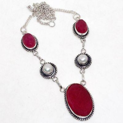 Rub 863a collier parure sautoir perles rubis 20x30mm 27gr achat vente bijoux ethniques argent 926