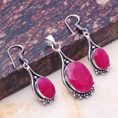 Rub 911a pendant boucles oreilles rubis 14gr 15x20mm bijou ethnique vente argent 925