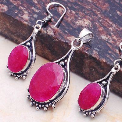 Rub 911b pendant boucles oreilles rubis 14gr 15x20mm bijou ethnique vente argent 925