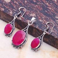 Rub 911d pendant boucles oreilles rubis 14gr 15x20mm bijou ethnique vente argent 925