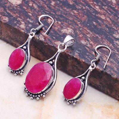 Rub 911d pendant boucles oreilles rubis 14gr 15x20mm bijou ethnique vente argent 925