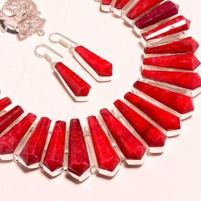 Rub 925e collier parure rubis 35x10m 160gr bijou ethnique achat vente argent 925