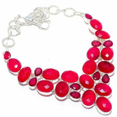 Rub 926a collier parure rubis 14x18mm grenat 78gr bijou ethnique achat vente argent 925